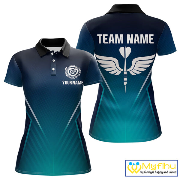 Custom Name Blue Dart Jerseys, Dart Wings Dart Team Polo Shirts For Women NYN0328