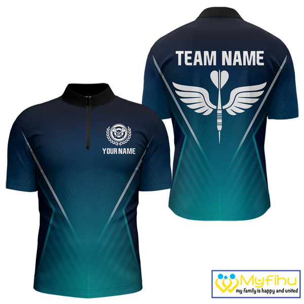 Custom Name Blue Dart Jerseys, Dart Wings Dart Team Quarter-Zip Shirts For Men NYN0328
