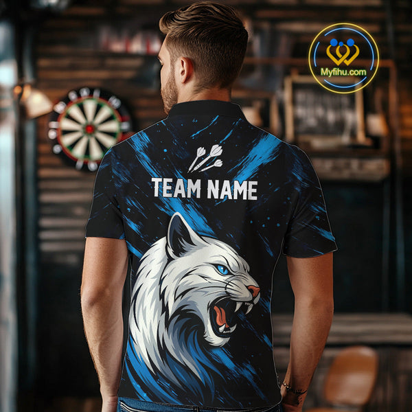 Custom Blue White Panther Dart Team Polo Shirts For Men, Panther Dart Jerseys NYN0331
