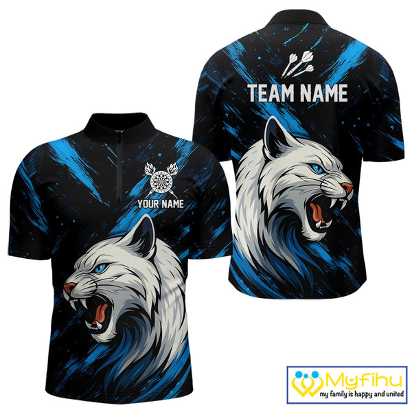 Custom Blue White Panther Dart Team Quarter-Zip Shirts For Men, Panther Dart Jerseys NYN0331