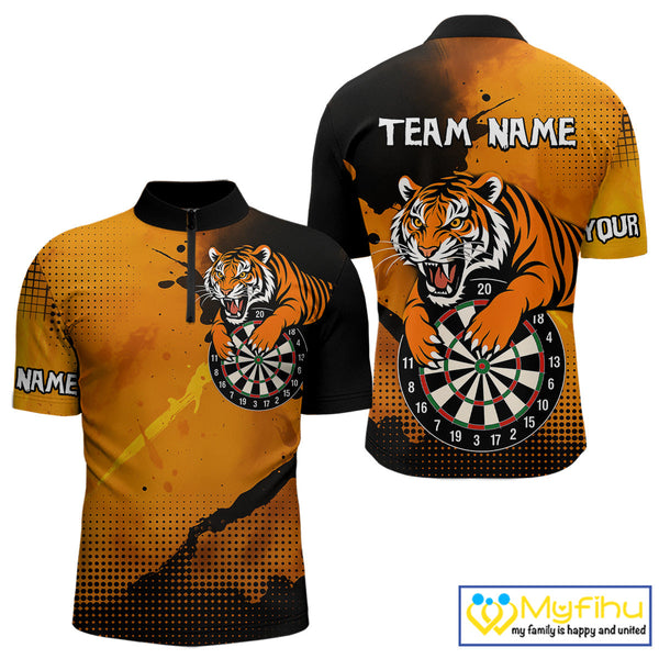 Custom Tiger Dart Team Quarter-Zip Shirts For Men, Tiger Dart League Shirts NYN0336