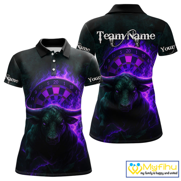 Custom Purple Flame Bull Dart Polo Shirt For Women, Bull Dart Jersey NYN0606