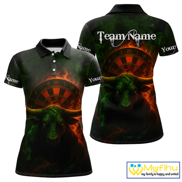 Custom Fire Flame Bull Dart Polo Shirt For Women, Bull Dart Jersey NYN0607