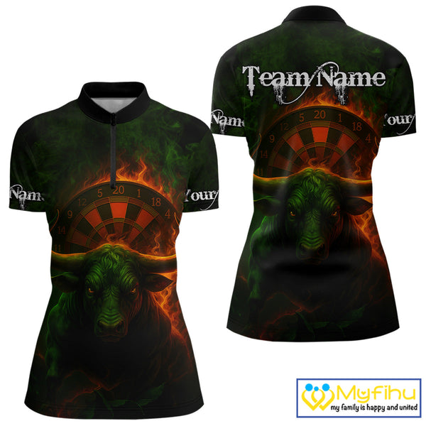 Custom Fire Flame Bull Dart Quarter-Zip Shirt For Women, Bull Dart Jersey NYN0607