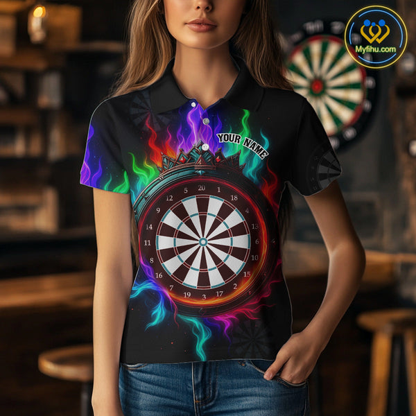 Custom Colorful Smoke Flame Dartboard Dart Polo Shirts For Women, Dart Team Shirt NYN0620