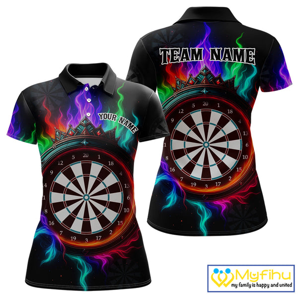 Custom Colorful Smoke Flame Dartboard Dart Polo Shirts For Women, Dart Team Shirt NYN0620