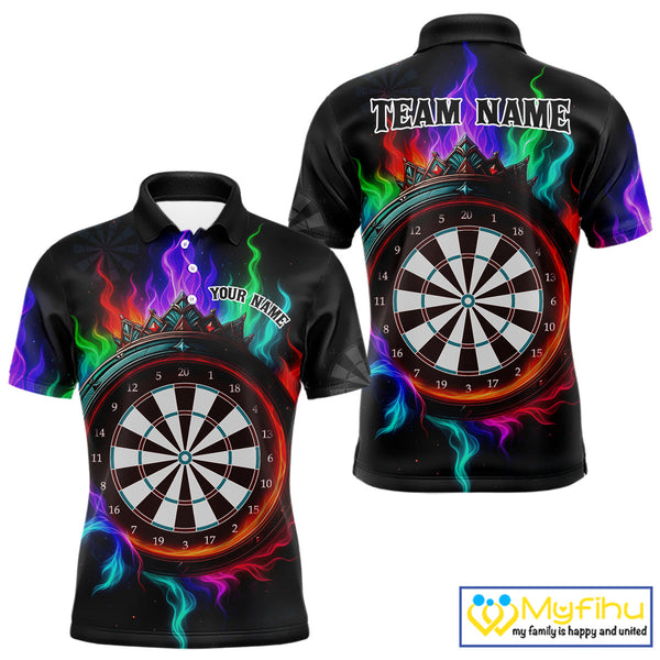 Custom Colorful Smoke Flame Dartboard Dart Polo Shirts For Men, Dart Team Shirt NYN0620