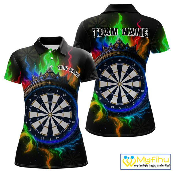 Custom Colorful Smoke Flame Dartboard Dart Polo Shirts For Women, Dart Team Shirt NYN0621