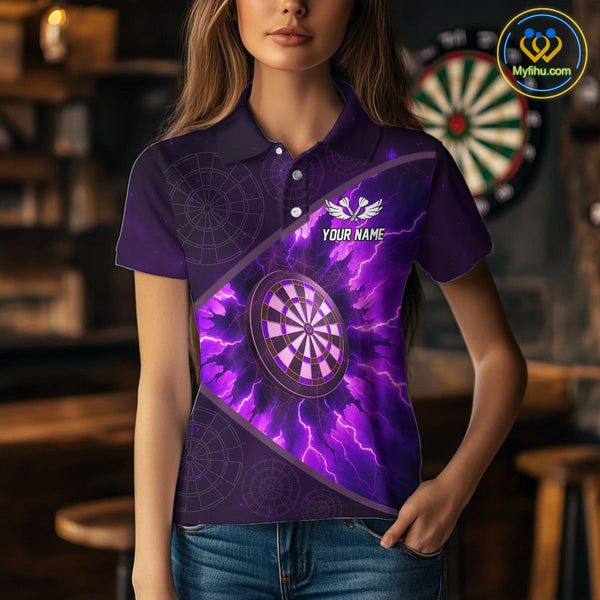Custom Purple Thunder Lightning Dartboard Polo Shirt For Women, Electric Dart Jersey NYN0642