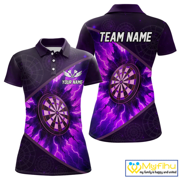 Custom Purple Thunder Lightning Dartboard Polo Shirt For Women, Electric Dart Jersey NYN0642