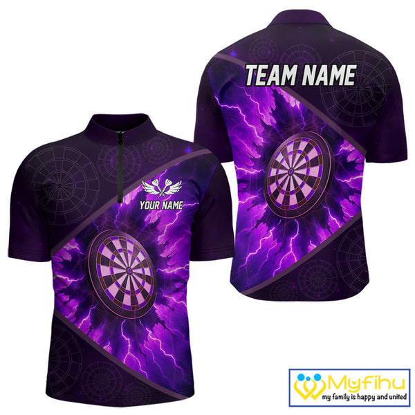 Custom Purple Thunder Lightning Dartboard Quarter-Zip Shirt For Men, Electric Dart Jersey NYN0642