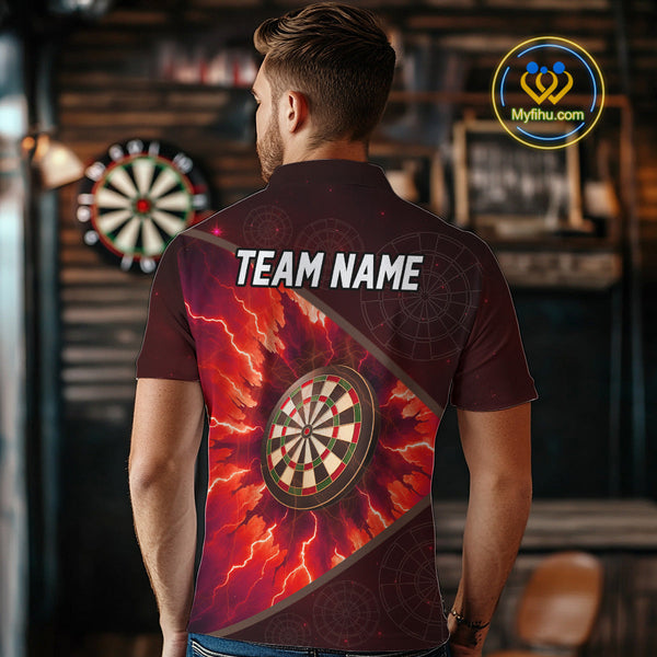 Custom Red Thunder Lightning Dartboard Polo Shirt For Men, Electric Dart Jersey NYN0643