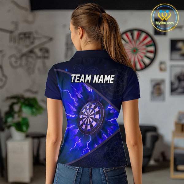 Custom Blue Thunder Lightning Dartboard Polo Shirt For Women, Electric Dart Jersey NYN0644