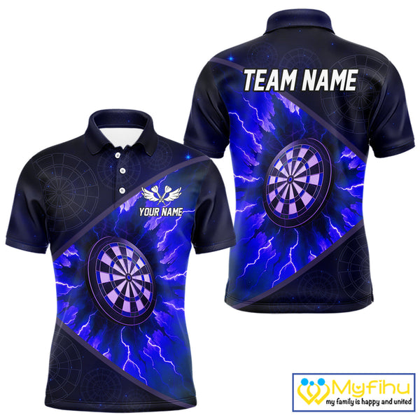 Custom Blue Thunder Lightning Dartboard Polo Shirt For Men, Electric Dart Jersey NYN0644