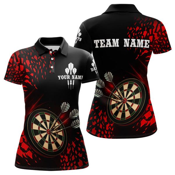 Custom Black And Red Dartboard Dart Polo Team Shirts For Women, Dart Tournament Shirt NYN0248