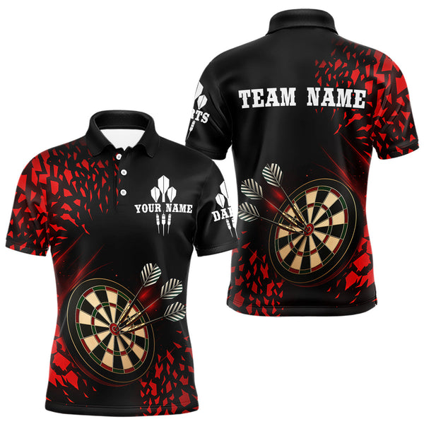 Custom Black And Red Dartboard Dart Polo Team Shirts For Men, Dart Tournament Shirt NYN0248