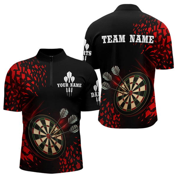 Custom Black And Red Dartboard Dart Quarter-Zip Team Shirts For Men, Dart Tournament Shirt NYN0248