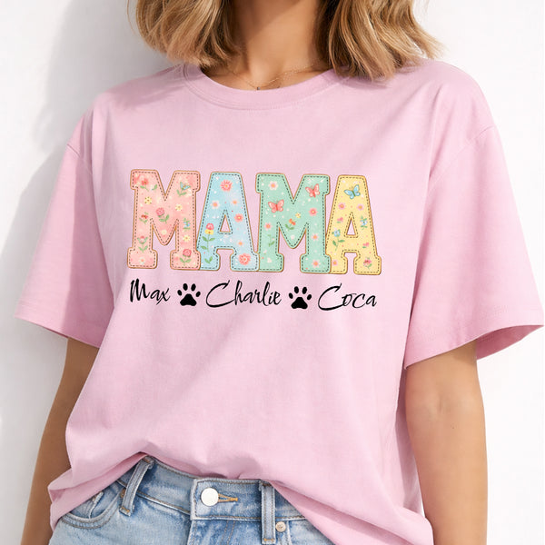 Dog Mama Patchwork vintage Custom Dog Names T-shirt, Personalized Mothers day gift Dog Mom FSD4813
