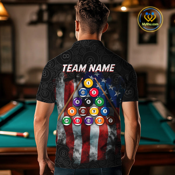 American Flag 8 Ball Billiard Shirts For Men Custom Pool Team Jerseys Polo & Quarter Zip TDM3966