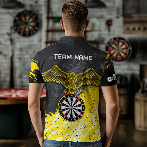 Personalized Yellow Black Eagle Dartboard Dart Polo & Quarter Zip For Men Custom Team Dart Jerseys TDM3521