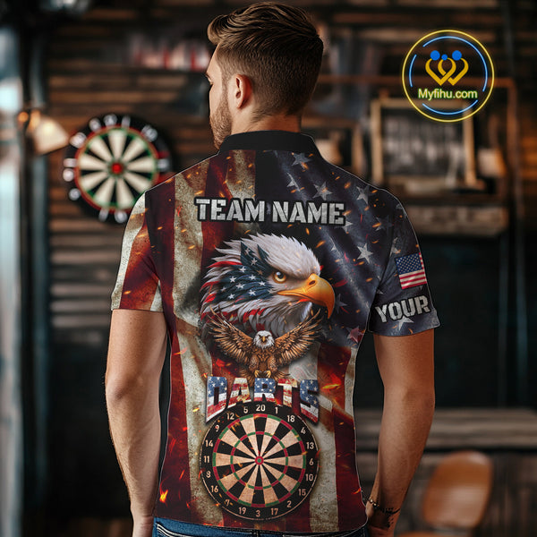 Vintage American Flag Eagle Dart Shirt For Men Custom Patriotic Darts Team Jersey Polo & 1/4 Zip TDM4044