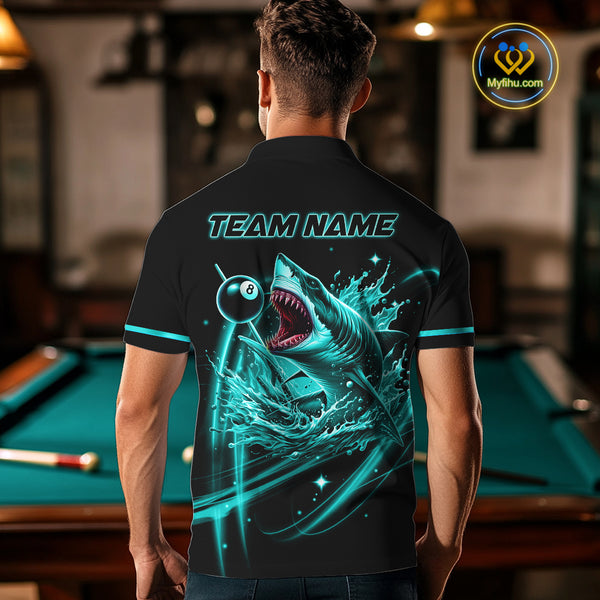 Turquoise 8 Ball & 9 Ball Pool Billiard Shark Polo & 1/4 Zip For Men Custom Team Billiard Jerseys TDM4089