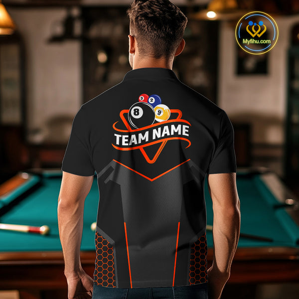 Personalized 8&9 Ball Pool Billiard Polo, 1/4 Zip For Men Custom Team Billiard Jersey|Orange TDM4049