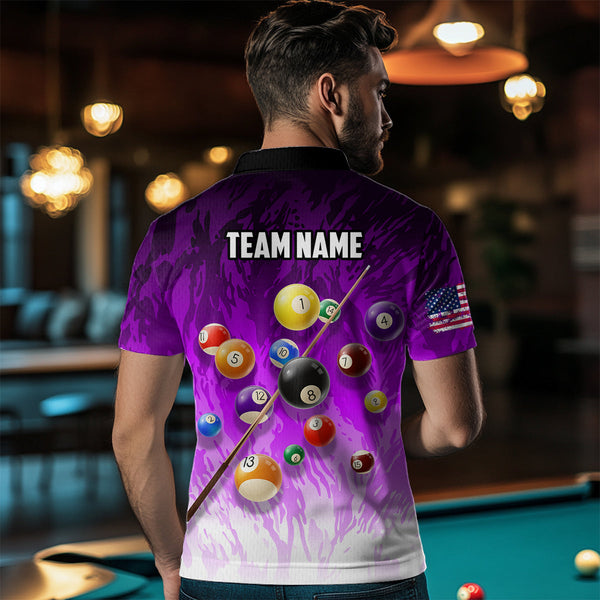 Personalized Purple Pool Player Billiard 8 Ball Polo & 1/4 Zip For Men Custom Billiard Jerseys TDM3658
