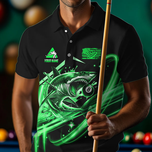 Green 8 Ball Pool Billiard Shark Polo & Quarter Zip For Men Custom Team League Billiard Jersey TDM3732