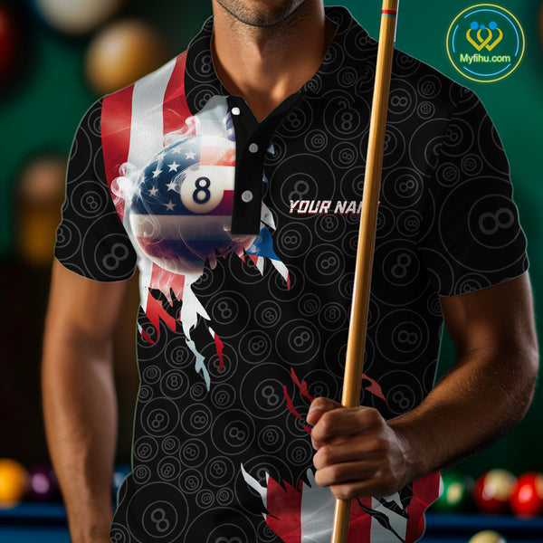 American Flag 8 Ball Billiard Shirts For Men Custom Pool Team Jerseys Polo & Quarter Zip TDM3966