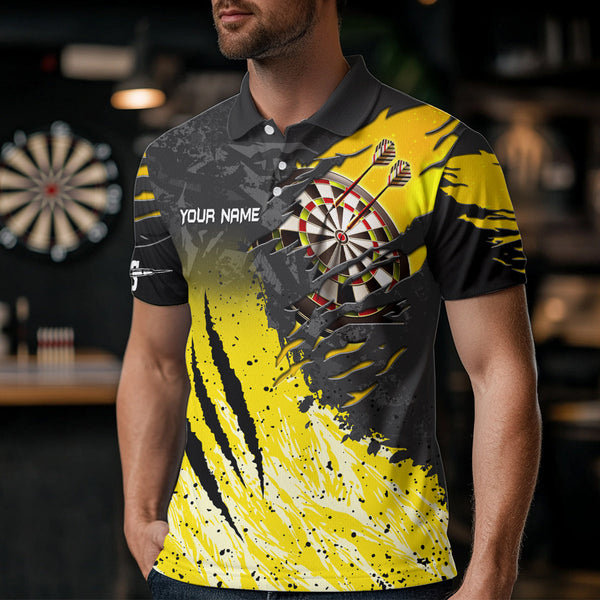 Personalized Yellow Black Eagle Dartboard Dart Polo & Quarter Zip For Men Custom Team Dart Jerseys TDM3521