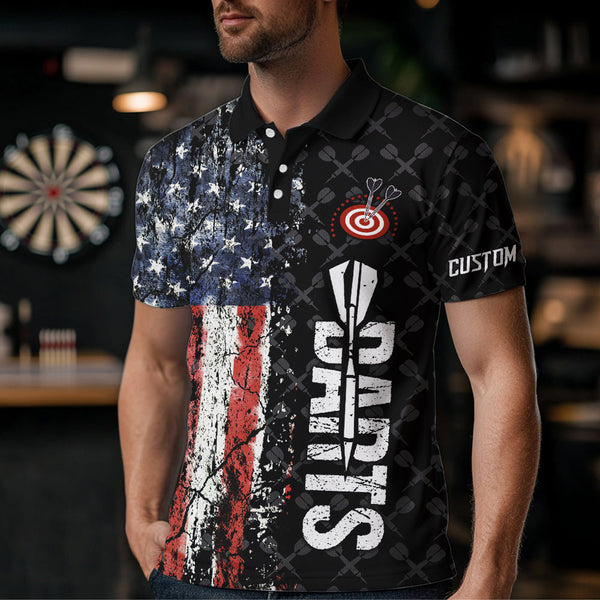Grunge Vintage American Flag Custom Retro Dart Shirts For Men, Pride Team Patriotic Dart Jerseys TDM3693