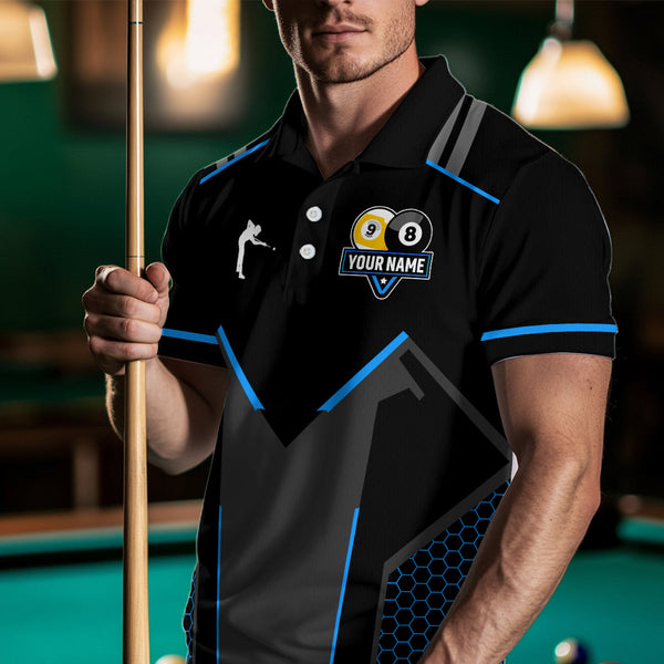 Personalized 8 Ball & 9 Ball Pool Billiard Polo, 1/4 Zip For Men Custom Team Billiard Jerseys |Blue TDM3547