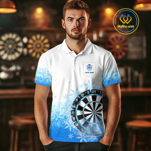 Blue Icy Frozen Darts Shirts With Pocket For Men Custom Darts Team Jerseys TDM4035