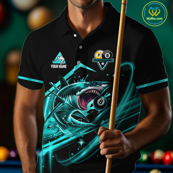 Turquoise 8 Ball & 9 Ball Pool Billiard Shark Polo & 1/4 Zip For Men Custom Team Billiard Jerseys TDM4089