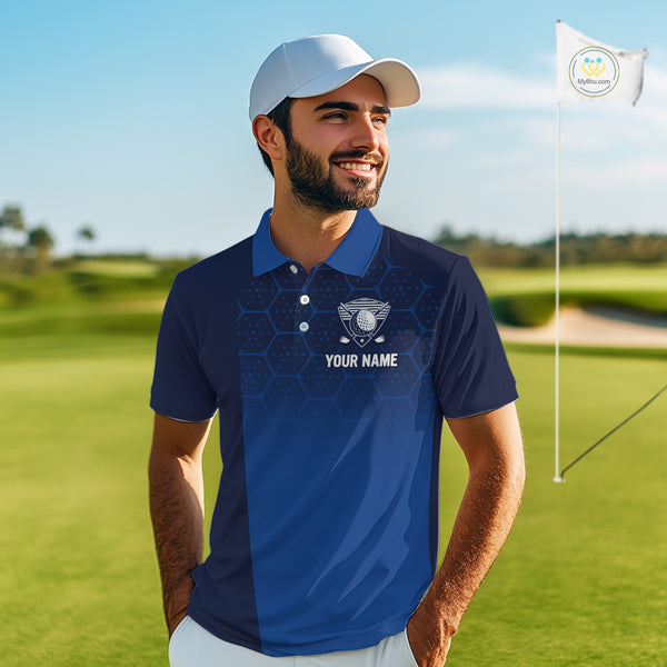 Blue Pattern Mens Golf polo shirts custom Team name golf outfit for men, unique golf gifts NQS9874