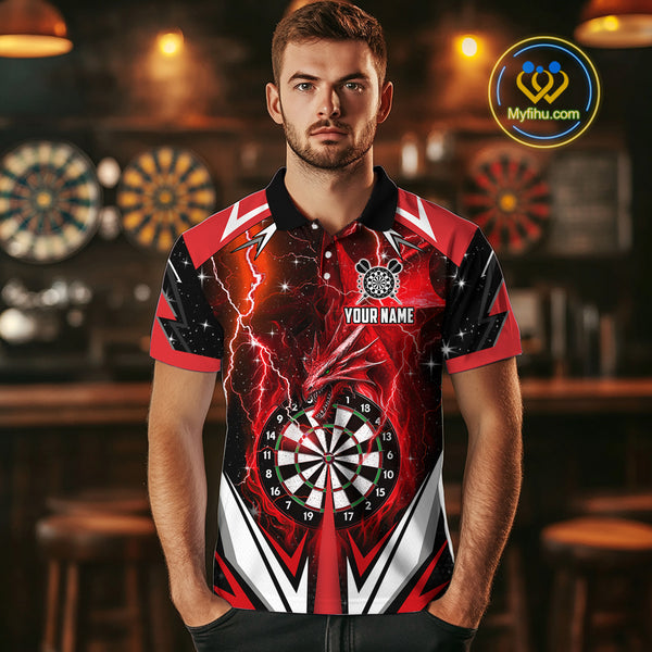 Red Darts Jerseys Custom Thunder Lightning Dragon Dart Shirt Team Polo & Quarter Zip For Men TDM4315