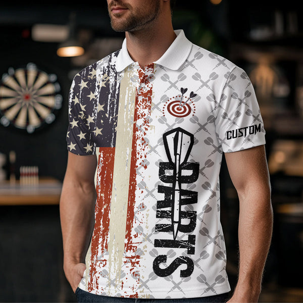 Grunge Retro US Flag Custom Darts Shirt For Men, Darts Jersey Pocket Option TDM3797