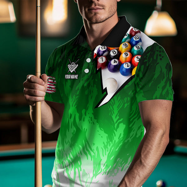 Personalized Green Pool Player Billiard 8 Ball Polo & 1/4 Zip For Men Custom Billiard Shirt Jerseys TDM3657