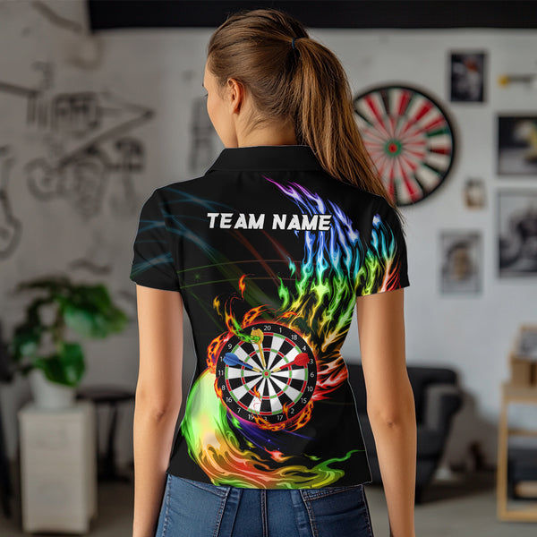 Rainbow Fire Flame Dartboard Darts Polo & Quarter Zip Custom Dart Shirts For Women Dart Jerseys TDM3740