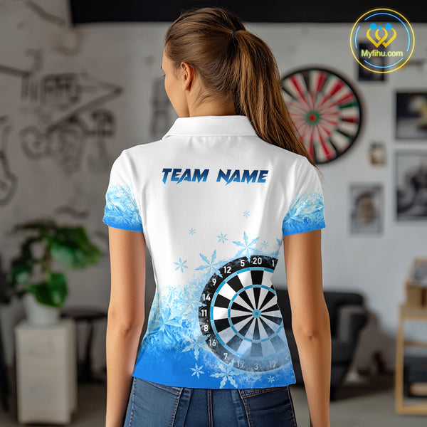 Blue Icy Frozen Darts Shirts With Pocket For Women Custom Darts Team Jerseys TDM4035