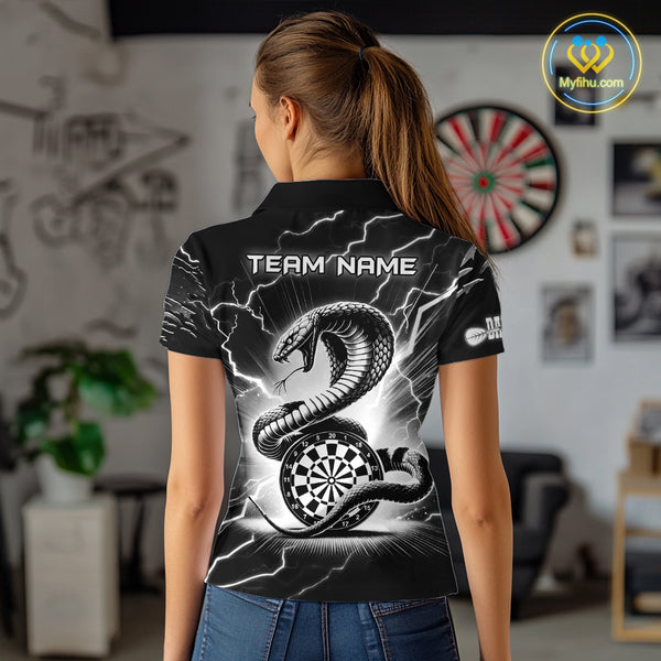 Custom Women's Dart Shirt – Black & White Lightning Cobra Design – Personalized Dart Team Jersey TDM3882