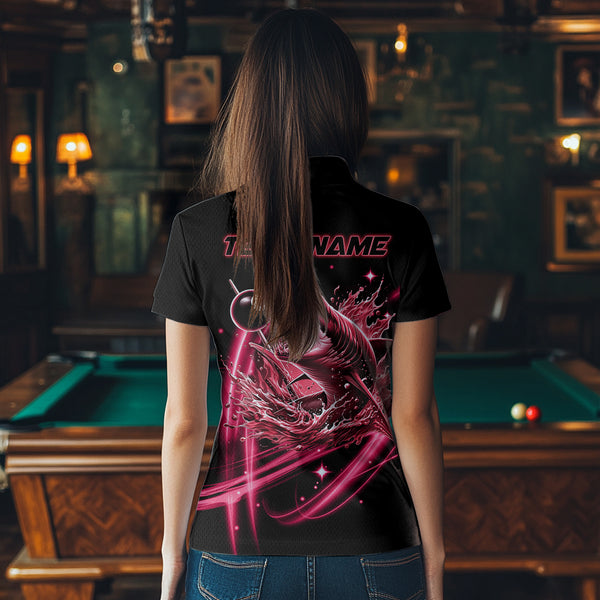 Red 8 Ball Pool Billiard Shark Polo & Quarter Zip For Women Custom Team League Billiard Jersey TDM3731
