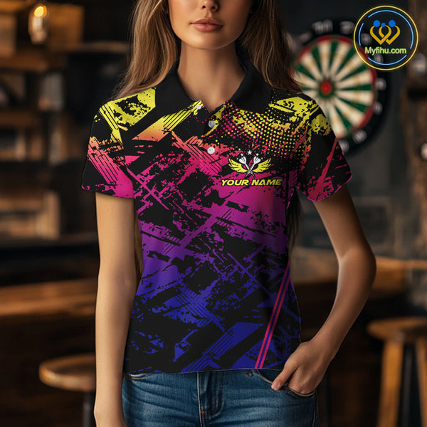 Purple Pink Yellow Grunge Aim Shoot Swear Repeat Dart Shirt For Women Custom Funny Darts Team Jersey TDM4034