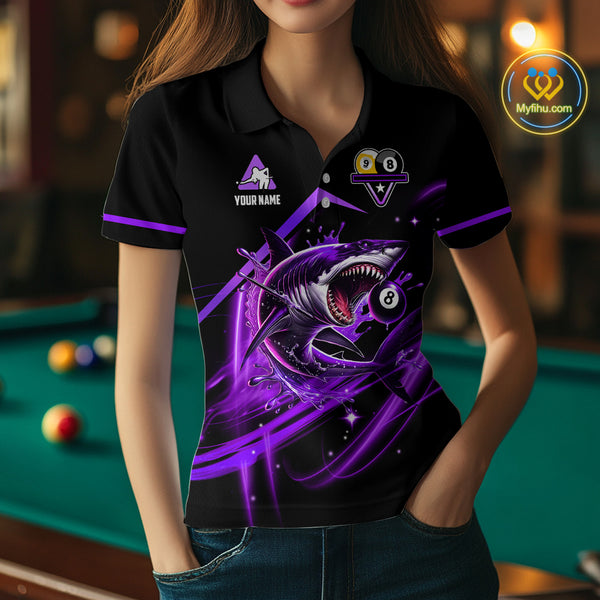 Purple 8 Ball & 9 Ball Pool Billiard Shark Polo & Quarter Zip For Women Custom Team Billiard Jerseys TDM4088