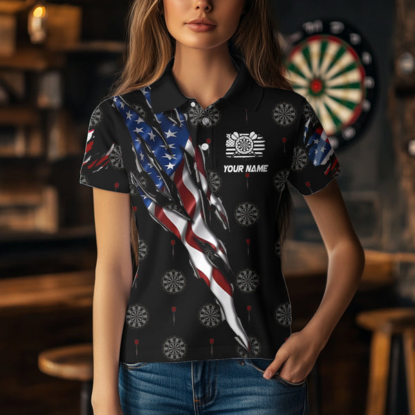 American Flag Scratch Darts Shirt For Women Custom Patriotic Dart Team Jersey Polo & 1/4 Zip TDM4031