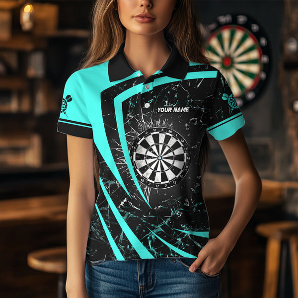 Personalized Turquoise Break Glass Dart Shirts For Women Custom Funny Dart Jerseys Polo & 1/4 Zip TDM3876