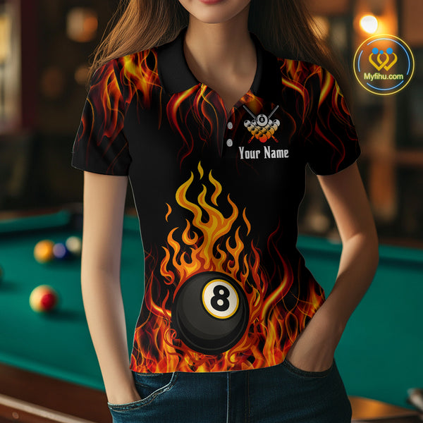 Billiard Fire 8 Ball Flame Custom Women's Billiard Shirts, Billiard Team Pool Jerseys |Orange TDM4011