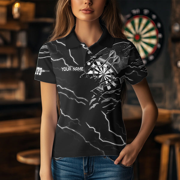 Custom Women's Dart Shirt – Black & White Lightning Cobra Design – Personalized Dart Team Jersey TDM3882