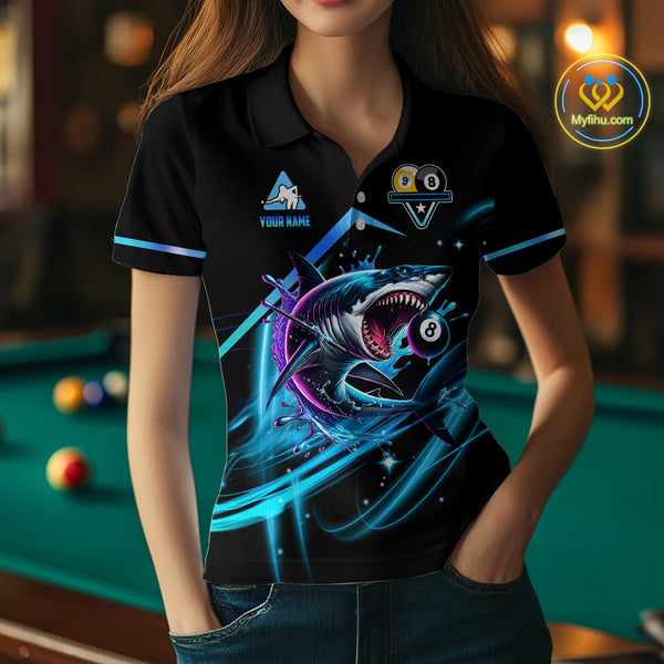 Blue 8 Ball & 9 Ball Pool Billiard Shark Polo & Quarter Zip For Women Custom Team Billiard Jerseys TDM3853